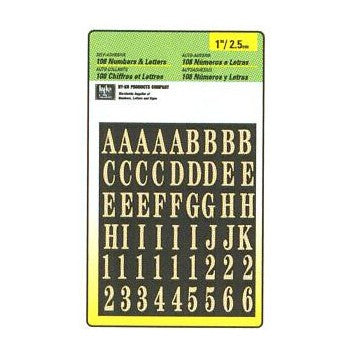Hy-Ko MM-12 Polyester Numbers/Letters Set, Gold on Black ~ 1