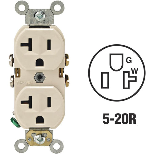 Leviton 20A Light Almond Shallow Commercial Grade 5-20R Duplex Outlet