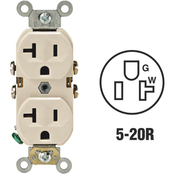 Leviton 20A Light Almond Shallow Commercial Grade 5-20R Duplex Outlet