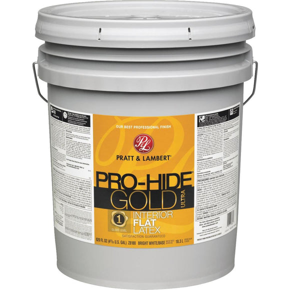 Pratt & Lambert Pro-Hide Gold Ultra Latex Flat Interior Wall Paint, Bright White Base, 5 Gal.