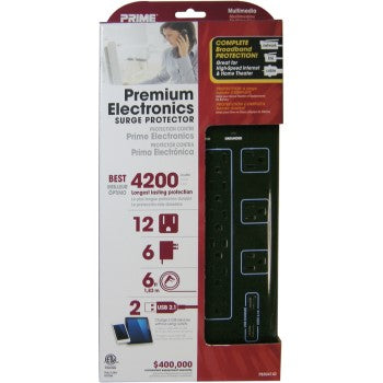 Prime Wire/Cable PB504142 12 Outlet Home Entertainment Surge Protector w/6' Cord