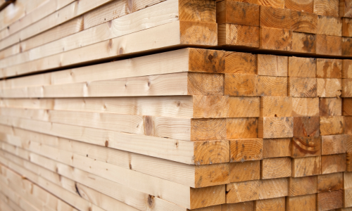 Stacked lumber.